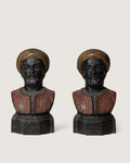 Rare pair of late 19th-century French cast iron fire dog andirons in a striking Orientalist design.
