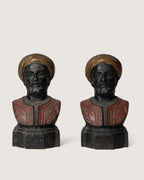 Rare pair of late 19th-century French cast iron fire dog andirons in a striking Orientalist design.