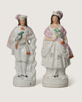 Charming pair of late 19th-century antique English Victorian Staffordshire flatback figurines.