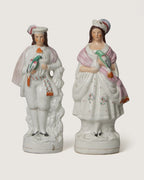 Charming pair of late 19th-century antique English Victorian Staffordshire flatback figurines.