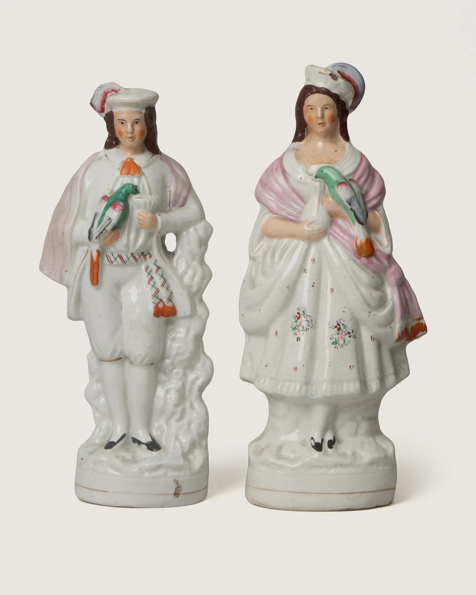 Charming pair of late 19th-century antique English Victorian Staffordshire flatback figurines.
