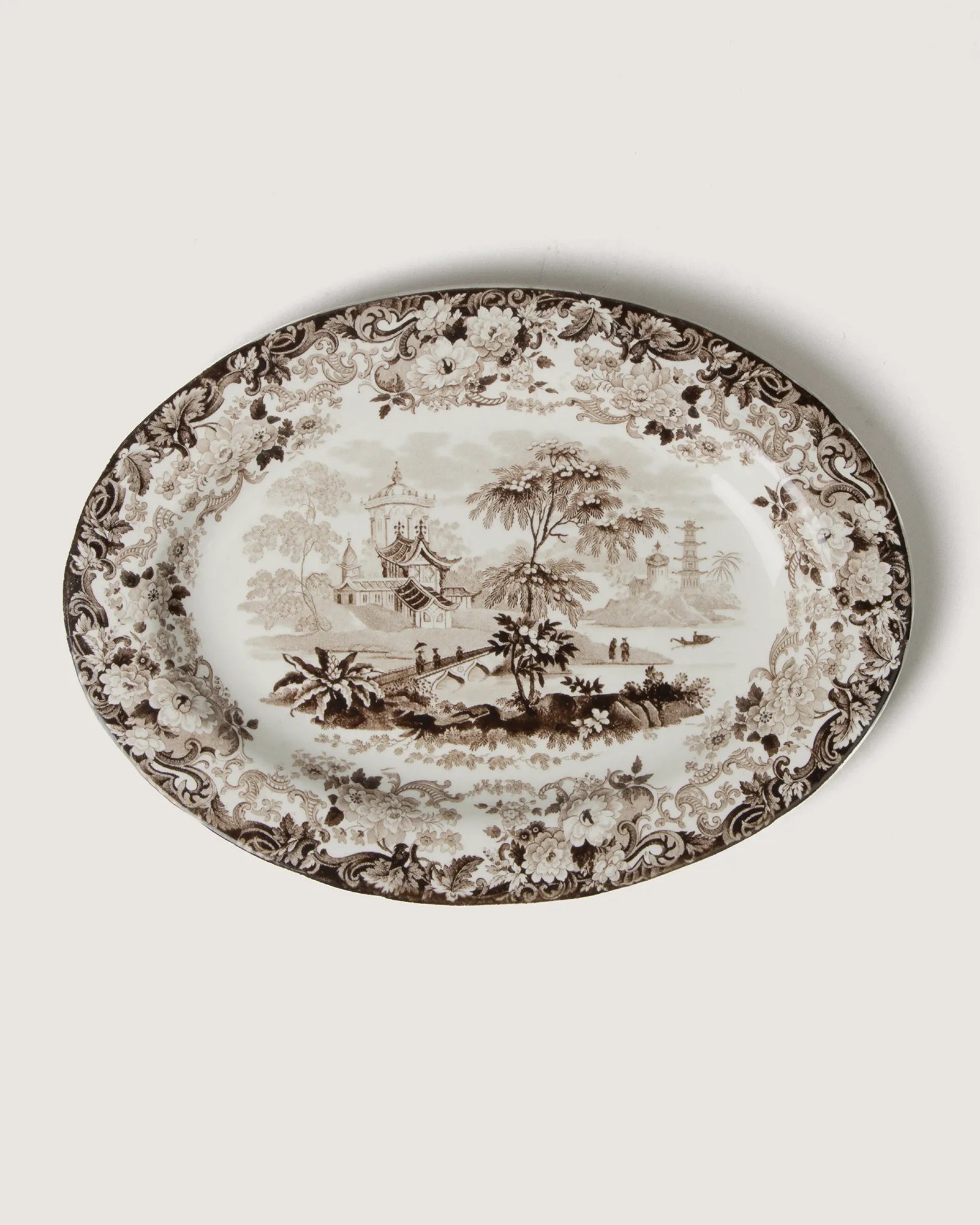 Charming pair of small pristine late 19th-century English Wedgwood serving platters in rich brown transferware.
