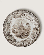 Exquisite set of six late 19th-century antique English Wedgwood dinner plates in traditional brown transferware.