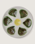Set of six mid-century hand-painted Quimper ceramic oyster plates, vintage French pottery