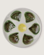 Set of six mid-century hand-painted Quimper ceramic oyster plates, vintage French pottery