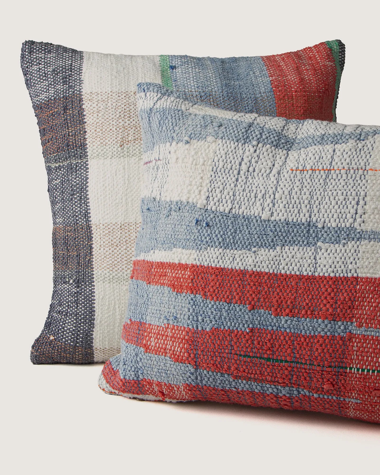 Bespoke Hand-Woven Moroccan Vintage Fabric Lumbar Cushion – Asymmetric Bouclé Motif (38 x 57 cm)