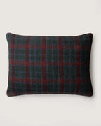 Vintage Eastern European lumbar cushion woven from rustic plaid cotton in warm, earthy tones.