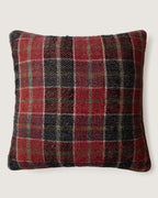 Reversible throw cushion crafted from vintage Eastern European plaid cotton and a coarse antique French grain sack hemp hemp fabric.