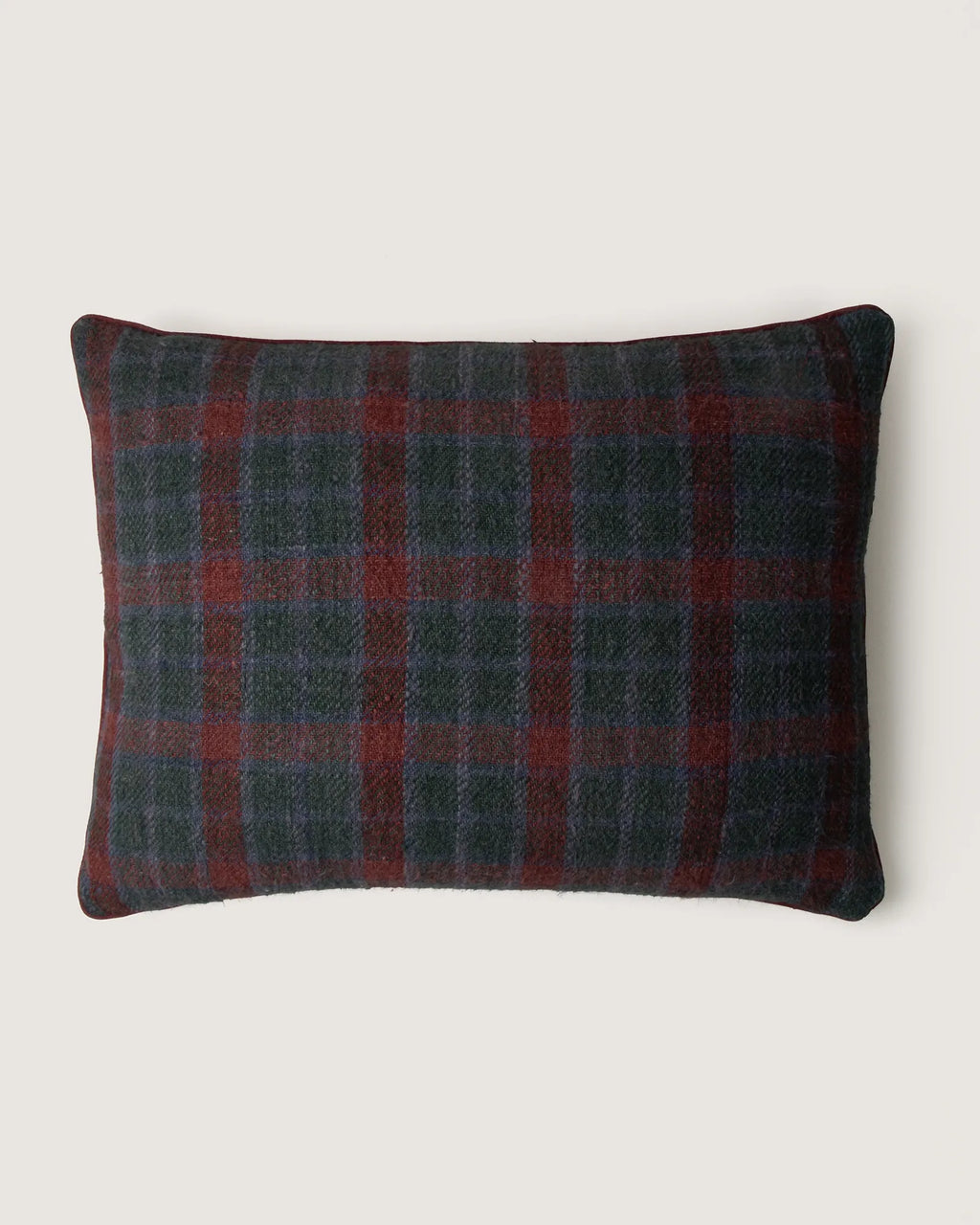 Reversible lumbar cushion crafted from a vintage Eastern European plaid cotton and bespoke hand-dyed French linen.