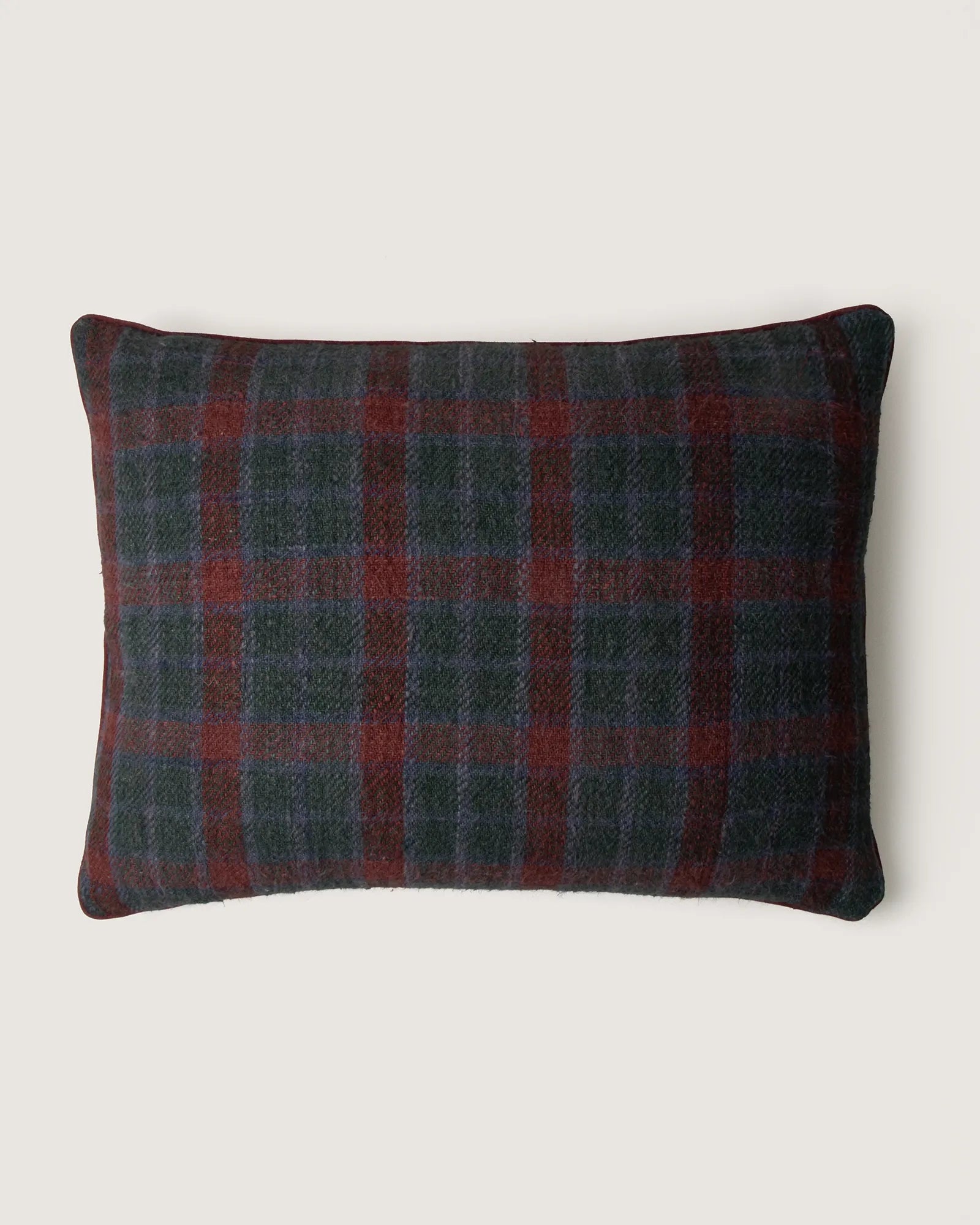 Reversible lumbar cushion crafted from a vintage Eastern European plaid cotton and bespoke hand-dyed French linen.