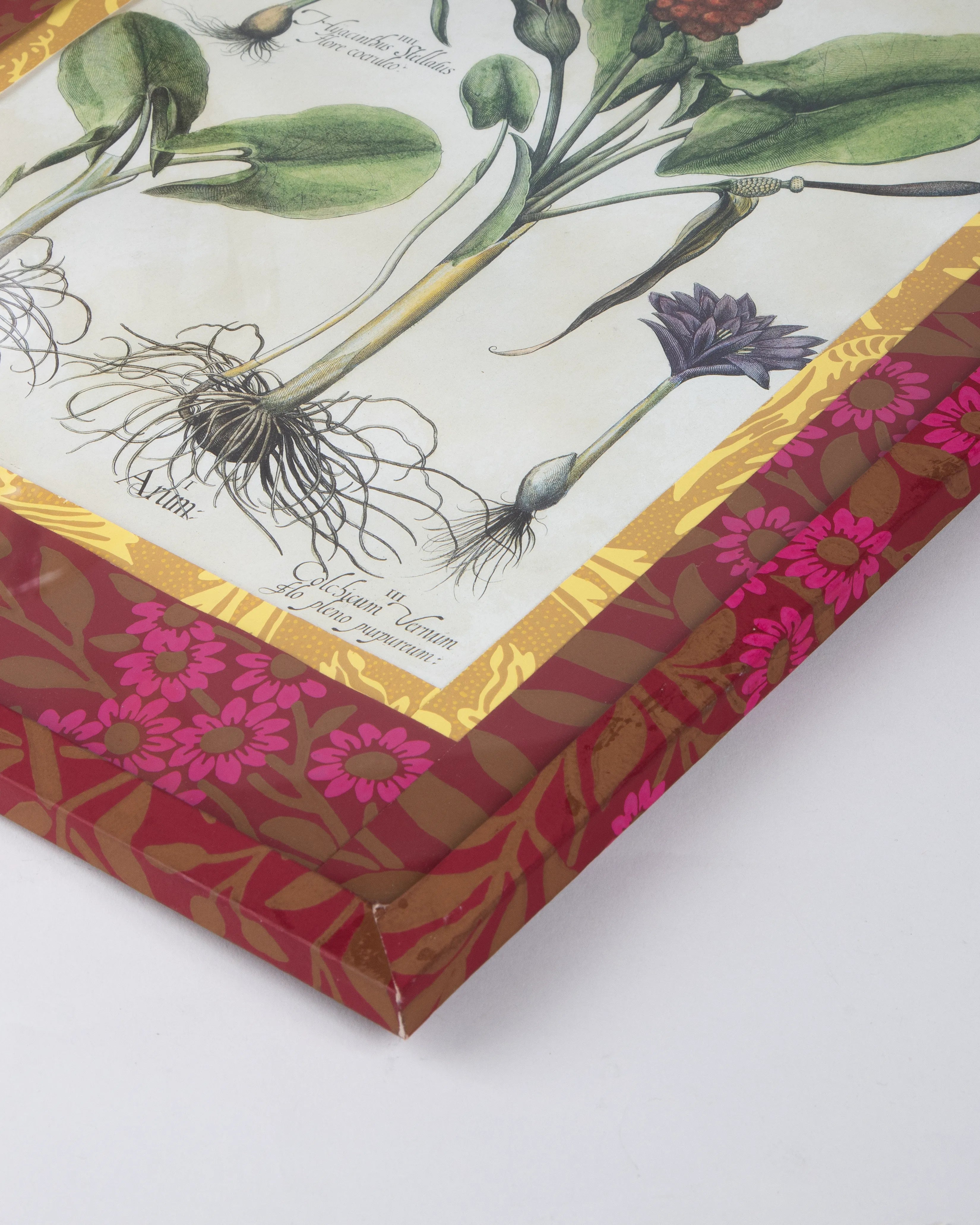 Hand-Aged Besler Arum & Hyacinth Print in Fully Wrapped William Morris Custom Frame